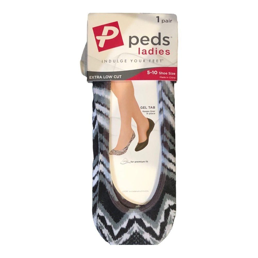 2pairs Peds ladies gel‎ tab extra low cut gray zigzag socks foot shoe liners new